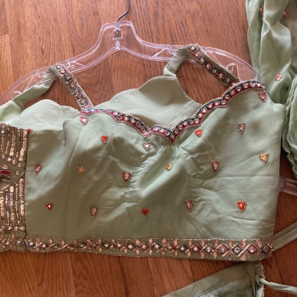 Chic Floral Embroidered Lehenga in Green - Picture 4 of 5